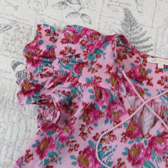 EUC Love the Label Reina Ruffle Sleeve Pink Floral Blouse Khaleesi Raspberry S - Picture 5 of 8